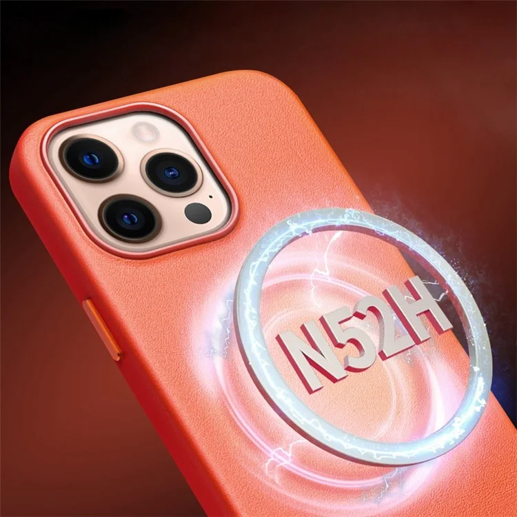 Caixa de Telefone Magnético Qialino Para Iphone 14 Pro Max Protetor Anti-queda de Capa de Couro Genuíno Revestido de Choque Revestido de Choque - Castanho