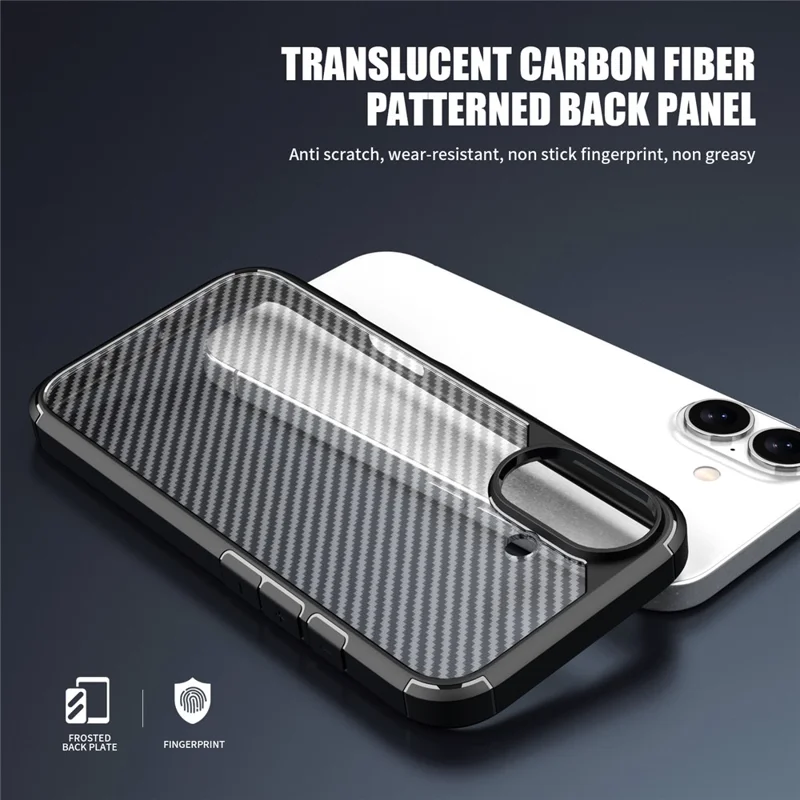 For iPhone 16 Case Carbon Fiber Texture Anti-Scratch TPU+PC Back Cover