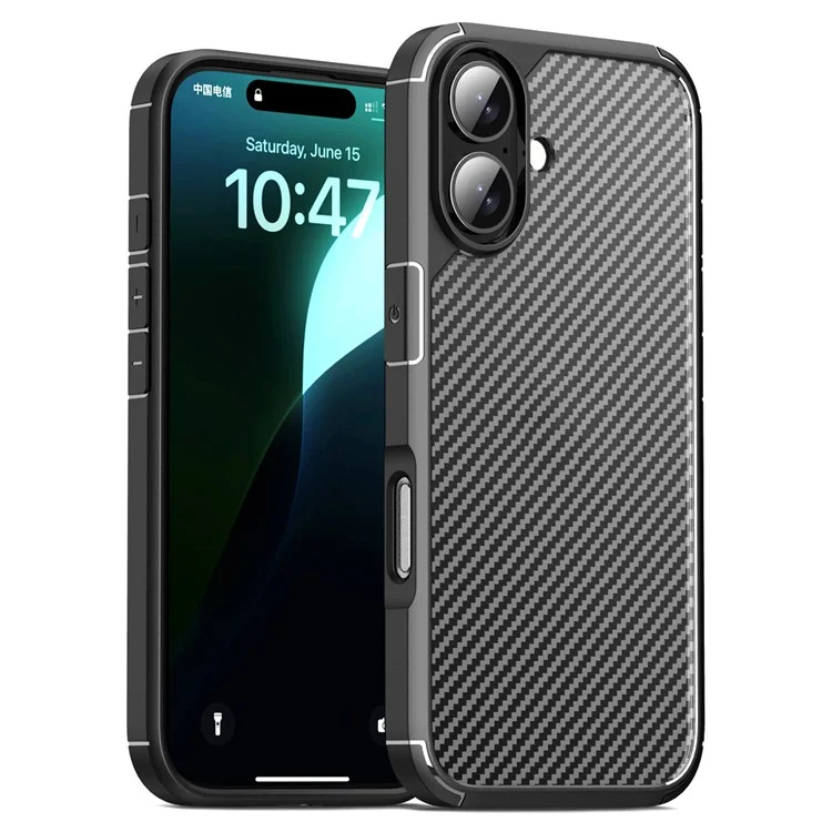Pour iPhone 16 Plus Case Carbon Fiber Texture Anti-Scratch TPU+PC Back Cover