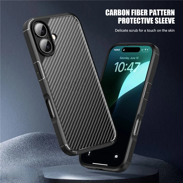Pour iPhone 16 Plus Case Carbon Fiber Texture Anti-Scratch TPU+PC Back Cover