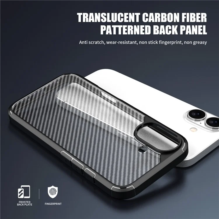 Pour iPhone 16 Plus Case Carbon Fiber Texture Anti-Scratch TPU+PC Back Cover