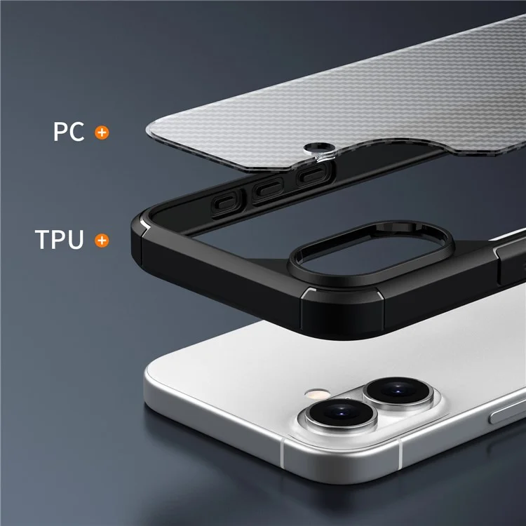 Pour iPhone 16 Plus Case Carbon Fiber Texture Anti-Scratch TPU+PC Back Cover
