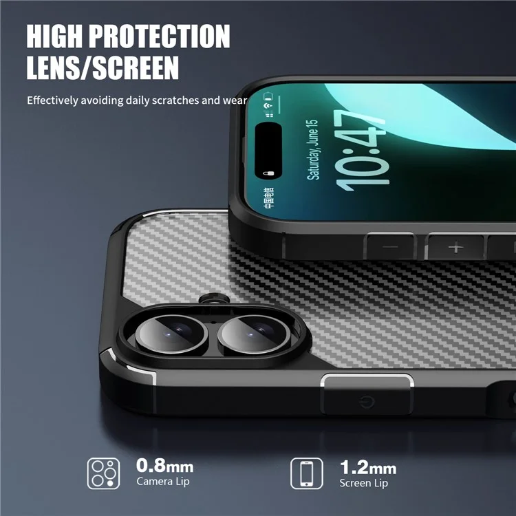 Pour iPhone 16 Plus Case Carbon Fiber Texture Anti-Scratch TPU+PC Back Cover