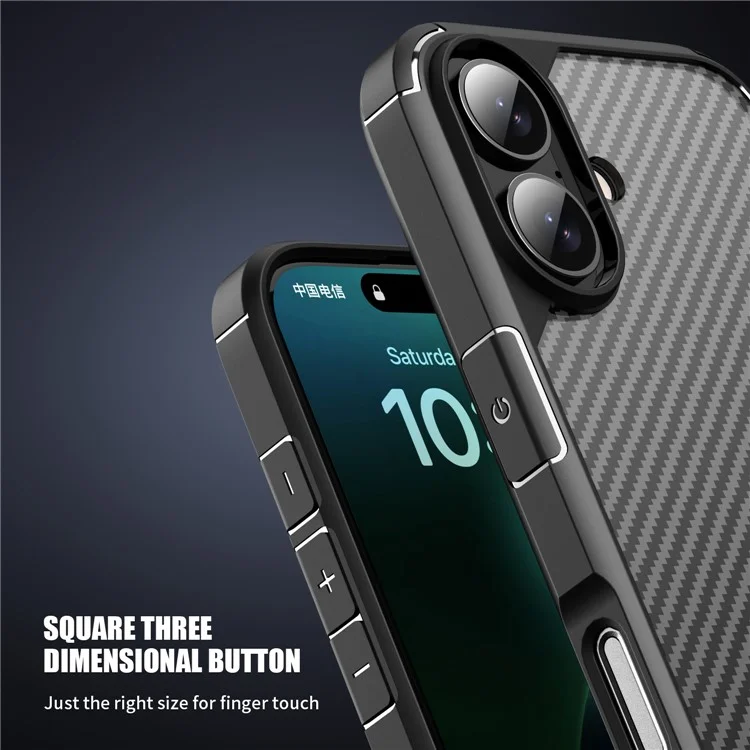 Pour iPhone 16 Plus Case Carbon Fiber Texture Anti-Scratch TPU+PC Back Cover