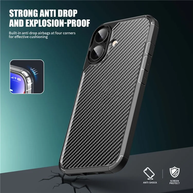 Pour iPhone 16 Plus Case Carbon Fiber Texture Anti-Scratch TPU+PC Back Cover
