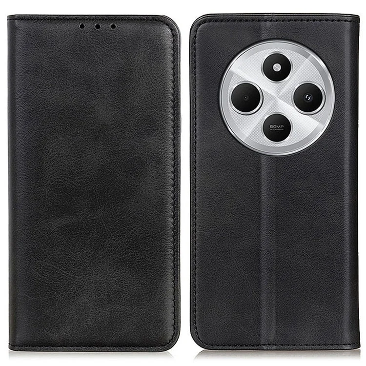 Para Xiaomi Poco C75 4G / Redmi 14R 5G / 14C 4G Case Split Leather Flip Wallet Phone Cover - Preto