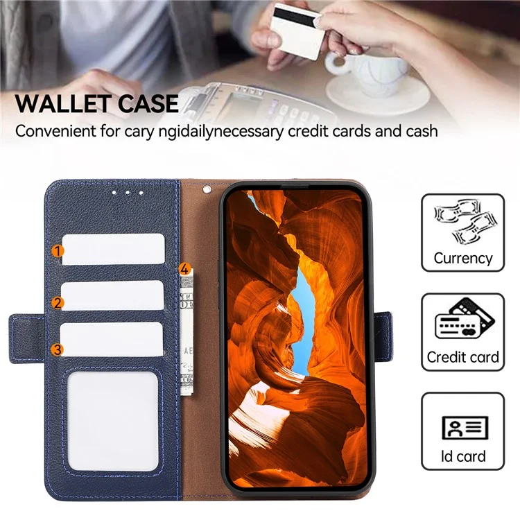 Abiel For Xiaomi Redmi 14C 4G Case Litchi Texture Кожа RFID Блокировка Телефона - Синий
