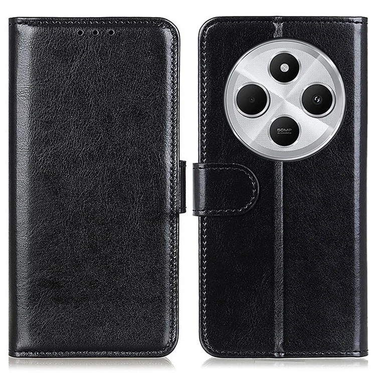 Для Xiaomi Poco C75 4G / Redmi 14R 5G / 14C 4G Чехол Crazy Horse Texture PU Leather Phone Stand Cover - Черный