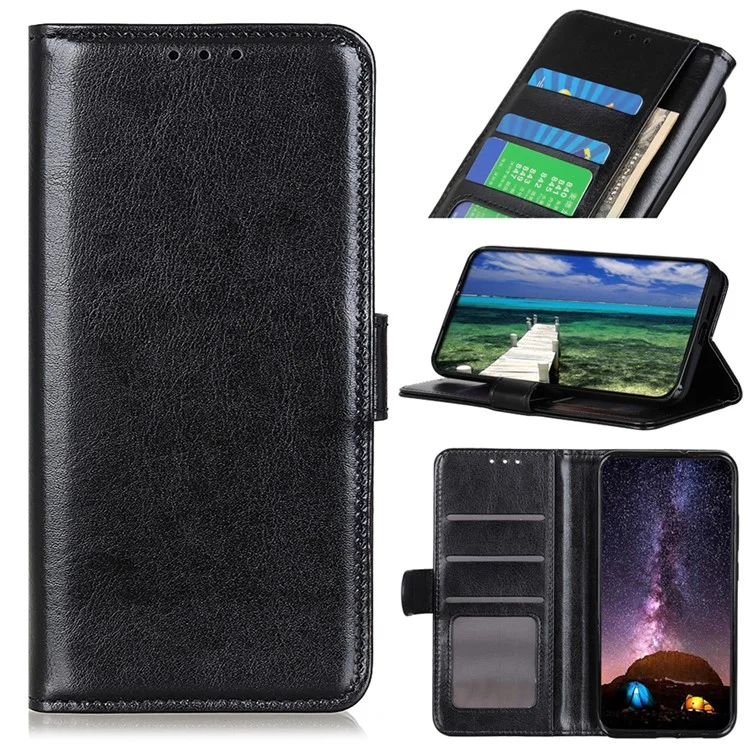 Для Xiaomi Poco C75 4G / Redmi 14R 5G / 14C 4G Чехол Crazy Horse Texture PU Leather Phone Stand Cover - Черный