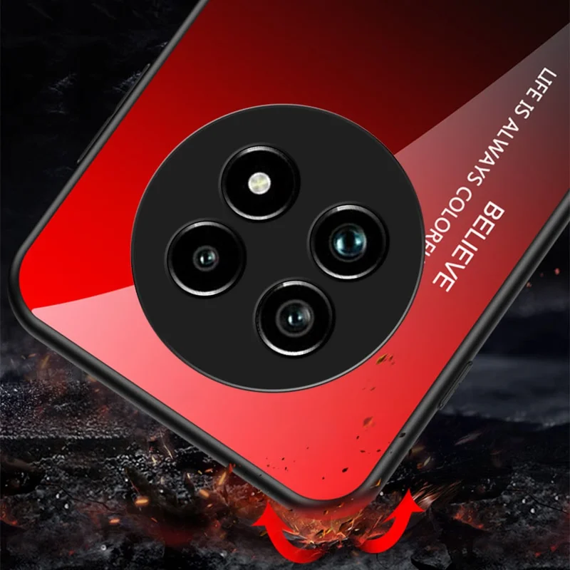 For Realme 13 Pro 5G (Global) / 13 Pro+ 5G (Global) Case Anti-Scratch Tempered Glass + PC+TPU Phone Cover - Gradient Red Black