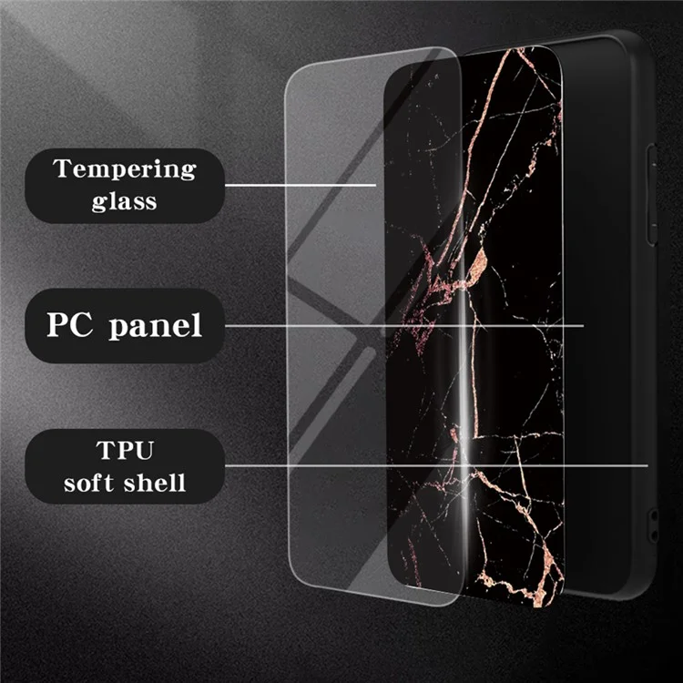 Per Google Pixel 9 Pro XL Case Marble Pattern Tempered Glass+PC+TPU Protective Phone Cover - Oro Nero Marmo