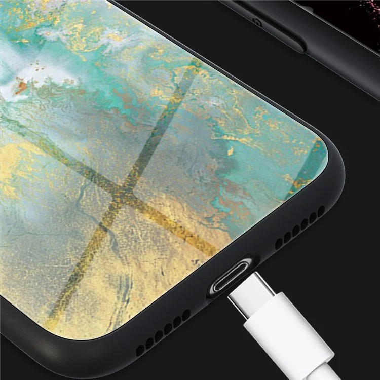 Per Google Pixel 9 Pro XL Case Marble Pattern Tempered Glass+PC+TPU Protective Phone Cover - Oro Nero Marmo