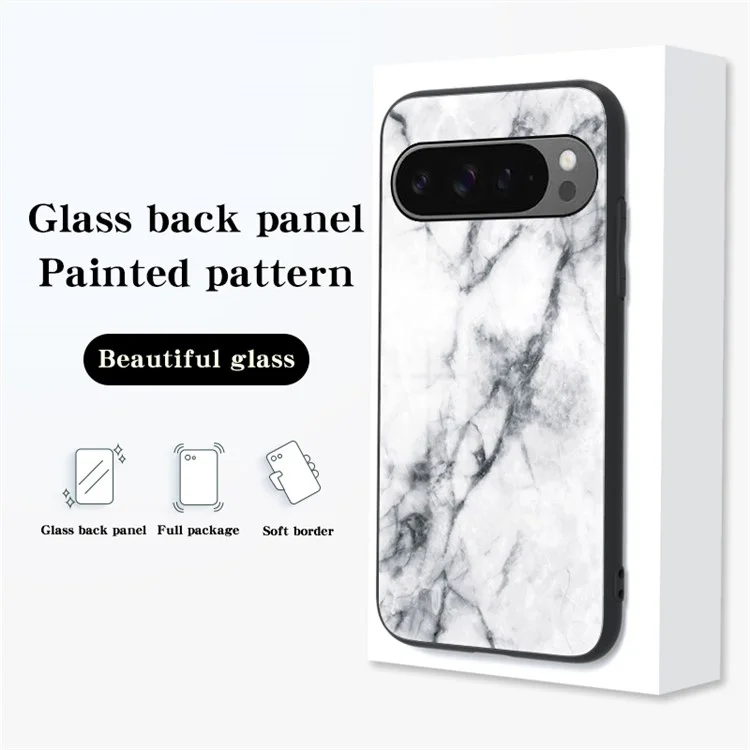 Per Google Pixel 9 Pro XL Case Marble Pattern Tempered Glass+PC+TPU Protective Phone Cover - Oro Nero Marmo
