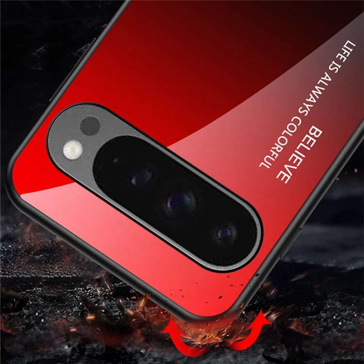 Per Google Pixel 9 Pro XL Case Anti-Scratch Tempered Glass + PC+TPU Phone Cover - Gradiente Rosso Nero