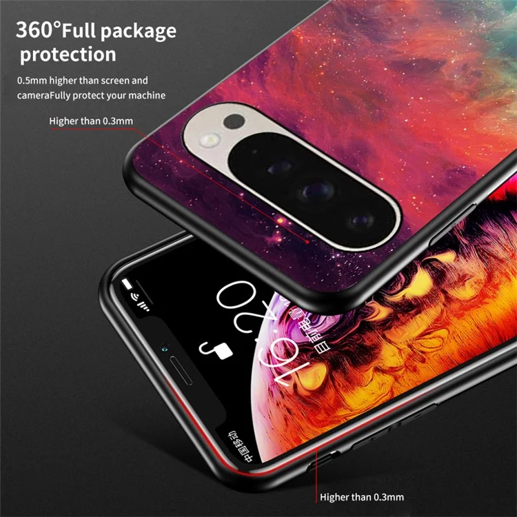 Per Google Pixel 9 / Pixel 9 Pro Case Starry Sky Pattern Tempered Glass Phone Cover - Bright Starry Sky