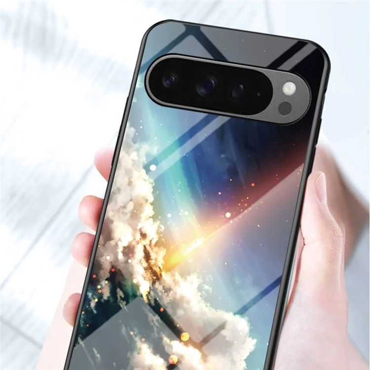 For Google Pixel 9 Pro XL Case Starry Sky Pattern Tempered Glass Phone Cover - Bright Starry Sky