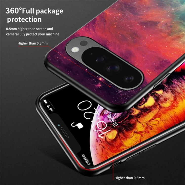 For Google Pixel 9 Pro XL Case Starry Sky Pattern Tempered Glass Phone Cover - Bright Starry Sky