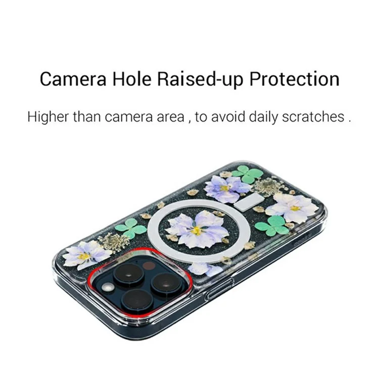 Серия Kzdoo Mag Flowers Для Iphone 16 Pro Case, Совместимый с Magsafe Antip-drop TPU+PC Phone Cople - Сирень