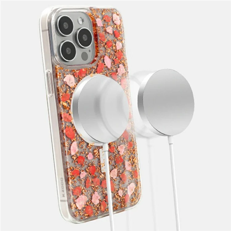 Серия Kzdoo Mag Flowers Для Iphone 16 Pro Case, Совместимый с Magsafe Antip-drop TPU+PC Phone Cople - Сирень
