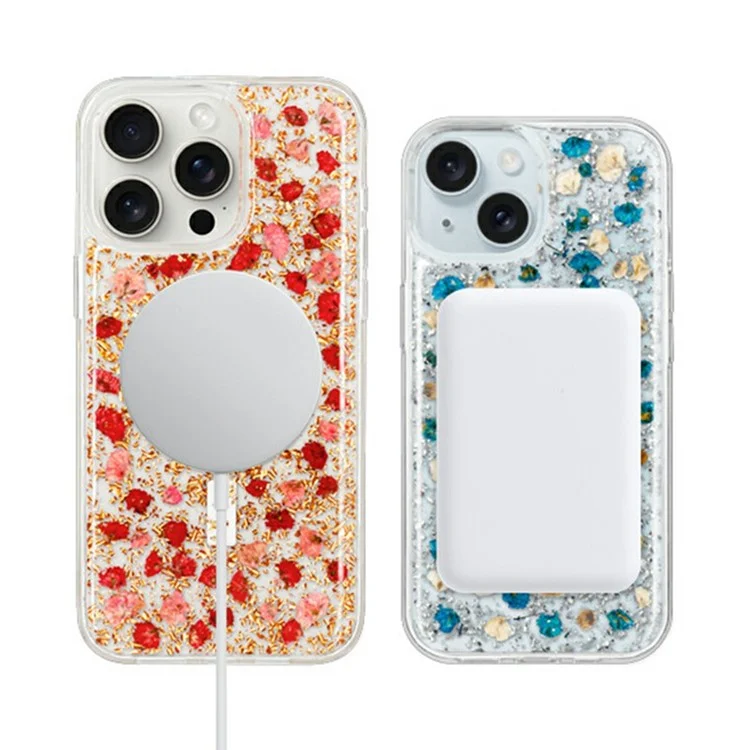 Серия Kzdoo Mag Flowers Для Iphone 16 Pro Case, Совместимый с Magsafe Antip-drop TPU+PC Phone Cople - Сирень
