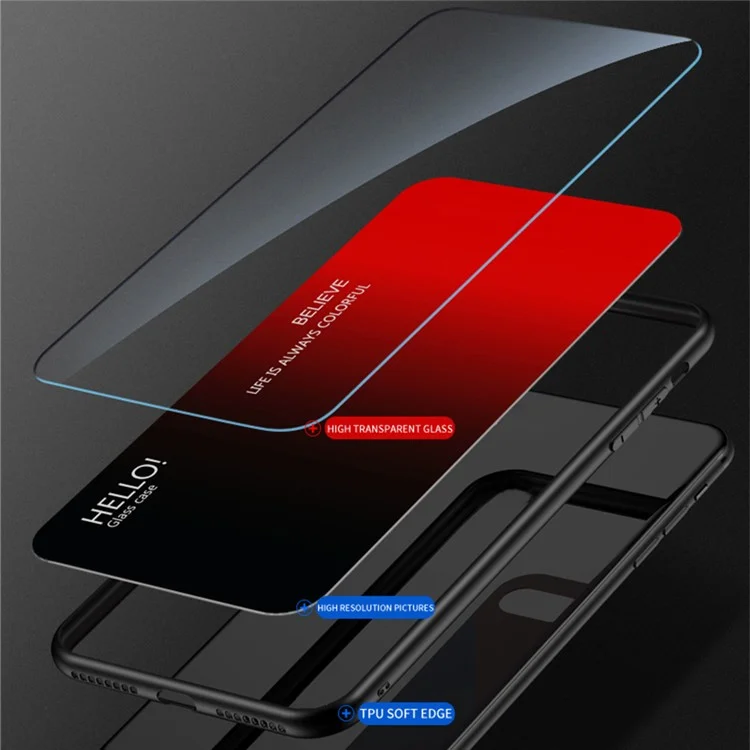 Для Iphone 16 Plus Case Anty Scratch Temdered Glass + pc + Tpu Cople Phone Cover - Градиент Красный Черный
