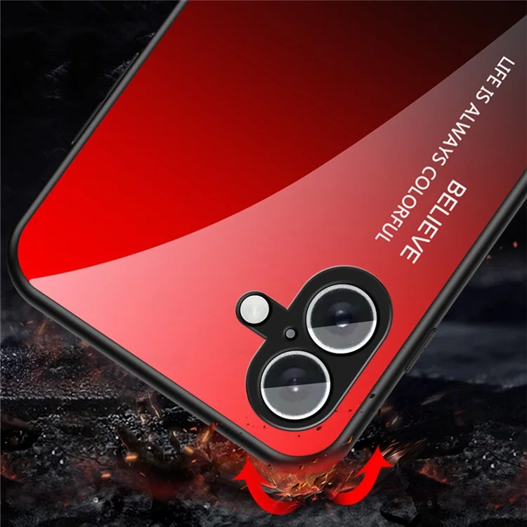 Для Iphone 16 Plus Case Anty Scratch Temdered Glass + pc + Tpu Cople Phone Cover - Градиент Красный Черный