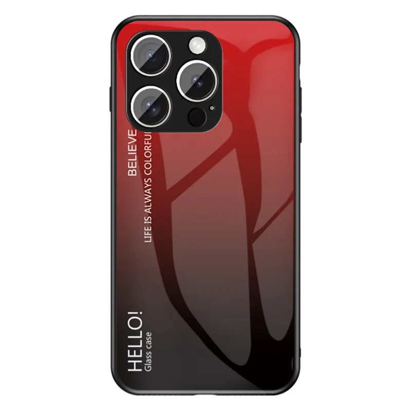 For iPhone 16 Pro Max Case Anti-Scratch Tempered Glass + PC+TPU Phone Cover - Gradient Red Black
