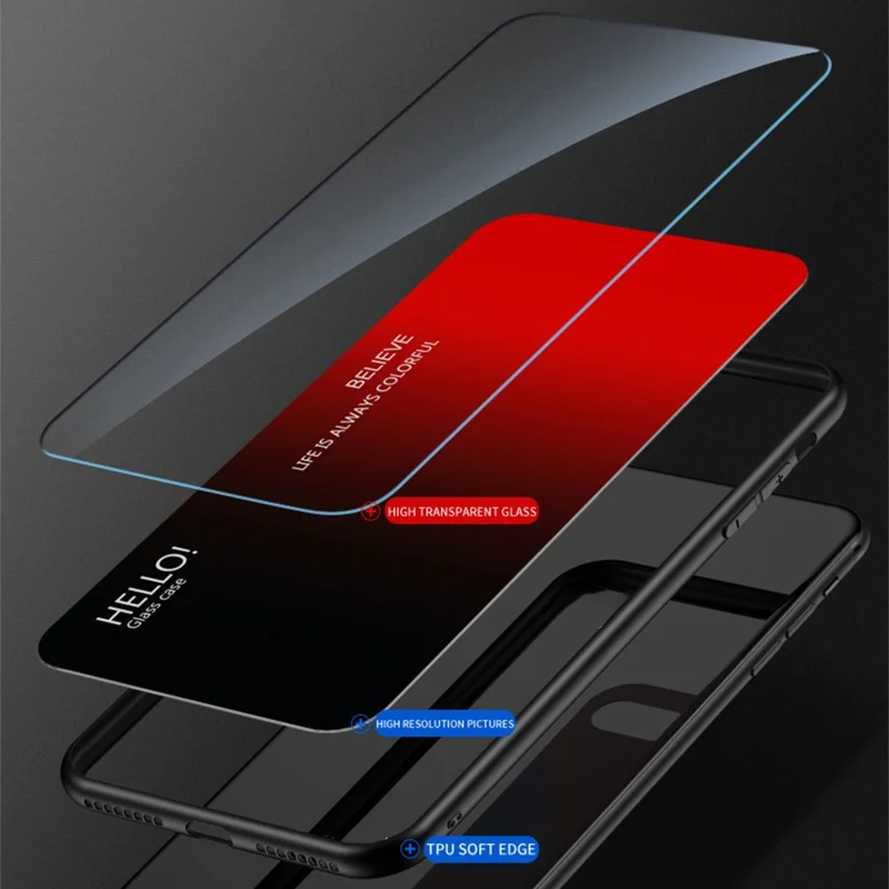 For iPhone 16 Pro Max Case Anti-Scratch Tempered Glass + PC+TPU Phone Cover - Gradient Red Black