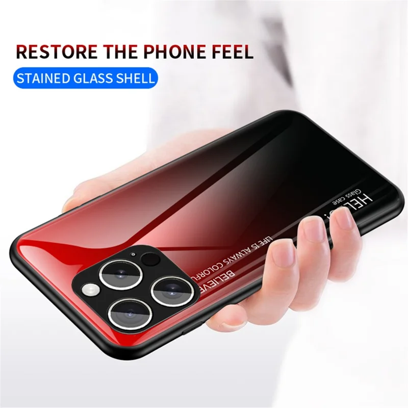 For iPhone 16 Pro Max Case Anti-Scratch Tempered Glass + PC+TPU Phone Cover - Gradient Red Black