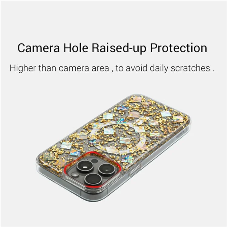 KZDOO Mag Flash Series for iPhone 16 Pro Case Compatible with MagSafe Seashell Shining TPU+PC Phone Cover - Gold