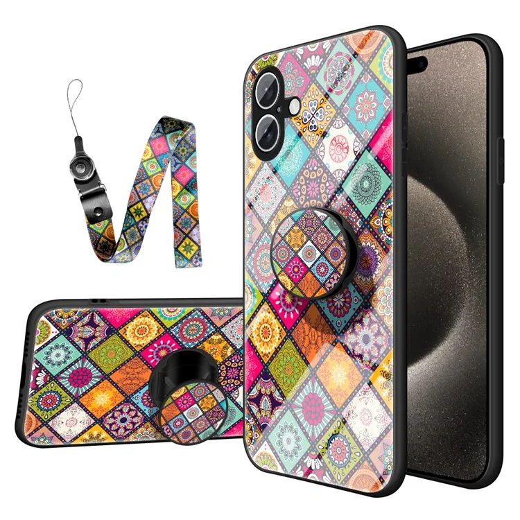 Para Iphone 16 Case Kickstand Etnic Pattern Terly Glass Tele - Padrão de Cores