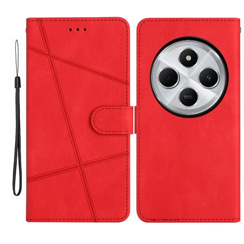 Per Xiaomi Poco C75 4G / Redmi 14R 5G / 14C 4G Custodia Portafoglio Linea Impresso Pelle Anti-Caduta Touch-Skin Flip Phone Cover - Rosso