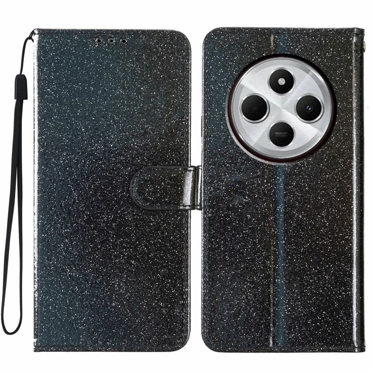 For Xiaomi Poco C75 4G / Redmi 14R 5G / 14C 4G Wallet Case Glitter Anti-Scratch Leather Phone Cover Stand - Black