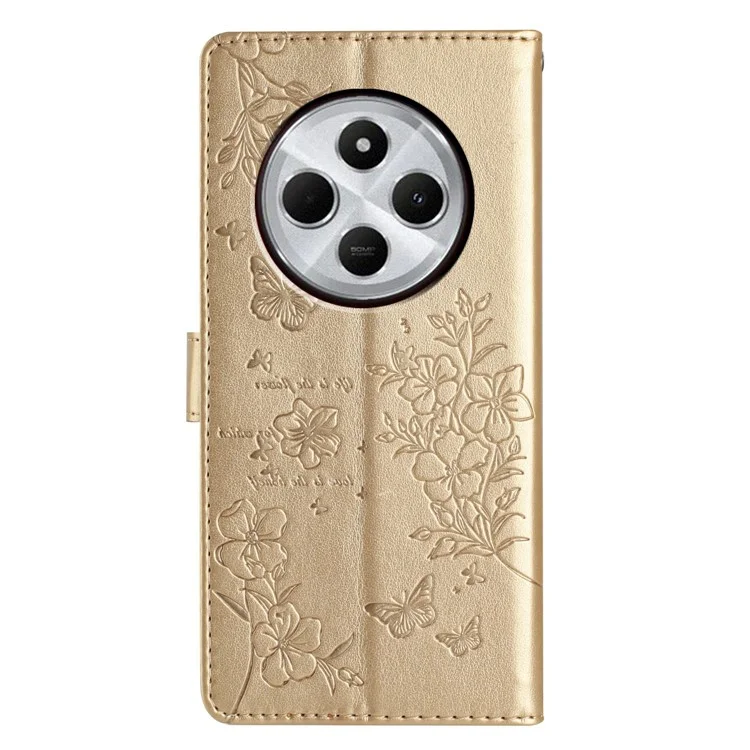 Para Xiaomi Redmi 14C 4G Billetera Case de Teléfono Butterfly Floral Impresión Flip Cover Flip - Oro