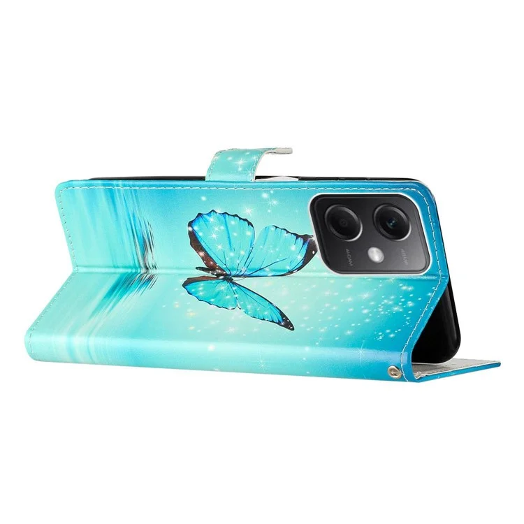Для Xiaomi Poco C75 4G / Redmi 14R 5G / 14C 4G Чехол-книжка из искусственной кожи с узором, подставка, чехол для телефона со шнурком - синяя бабочка
