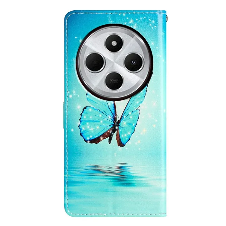 Для Xiaomi Poco C75 4G / Redmi 14R 5G / 14C 4G Чехол-книжка из искусственной кожи с узором, подставка, чехол для телефона со шнурком - синяя бабочка