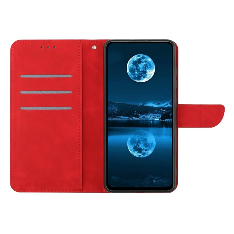 HT05 для Xiaomi Poco C75 4G / Redmi 14R 5G / 14C 4G Чехол Кожа-Тактильные Линии PU Кожаный Флип Чехол для Телефона - Красный