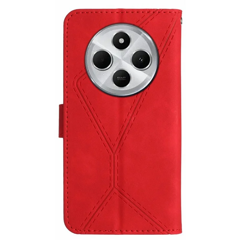 HT05 для Xiaomi Poco C75 4G / Redmi 14R 5G / 14C 4G Чехол Кожа-Тактильные Линии PU Кожаный Флип Чехол для Телефона - Красный