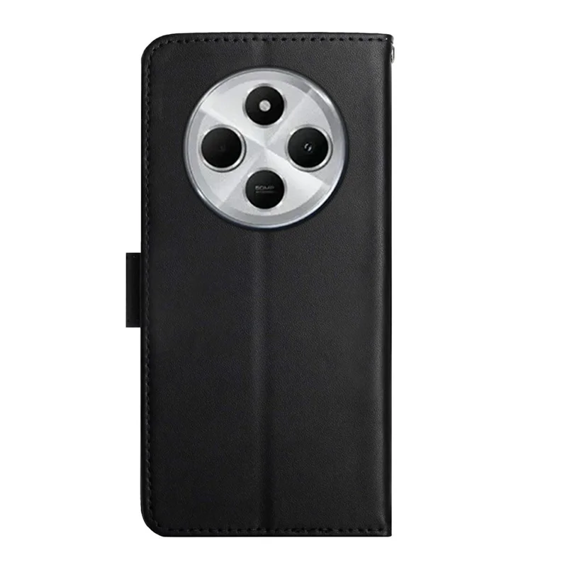 HT02 voor Xiaomi Poco C75 4G / Redmi 14R 5G / 14C 4G hoesje Echt koeienleer telefoonhoes Nappastructuur - Zwart