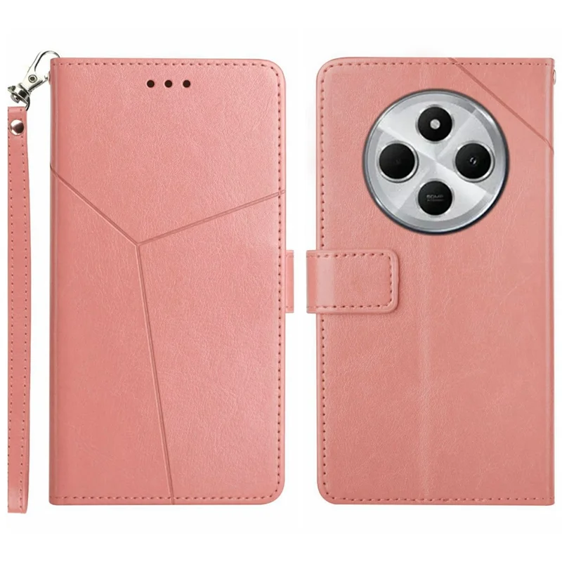 Capa de telefone de couro com linhas em formato de Y para Xiaomi Redmi 14C 4G - Rosa