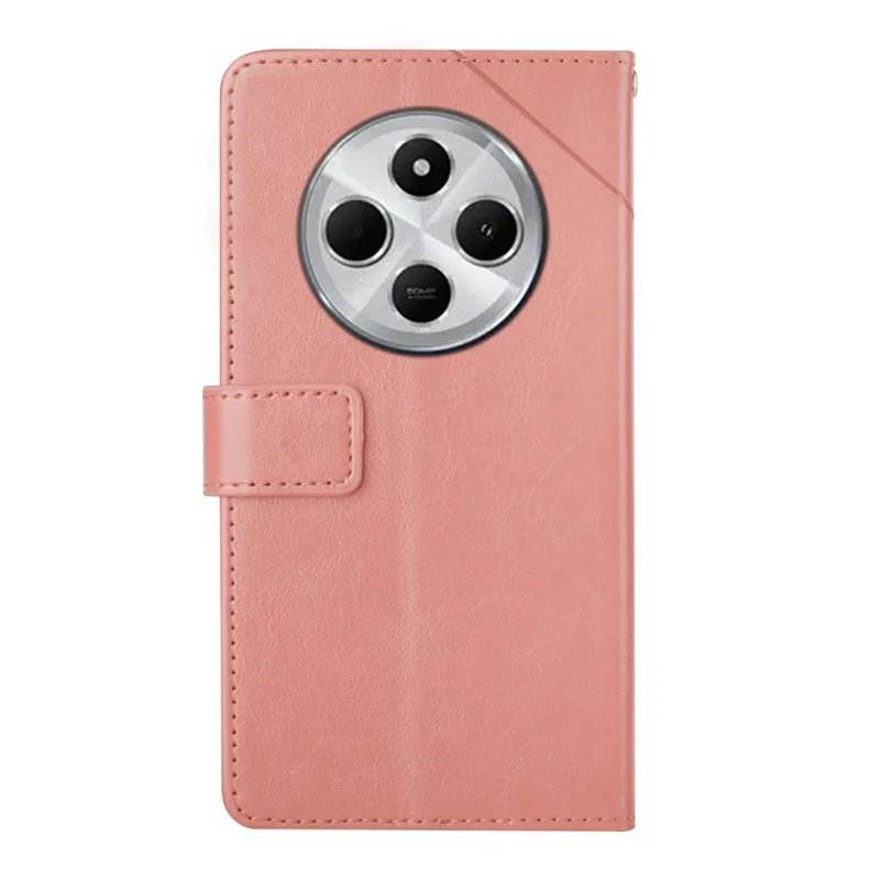 Capa de telefone de couro com linhas em formato de Y para Xiaomi Redmi 14C 4G - Rosa