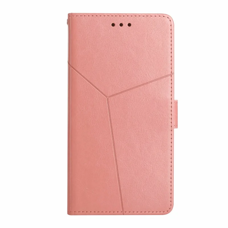 For Xiaomi 14T Case with Wrist Strap Y Shaped Lines Imprint Leather Phone Cover - Pink