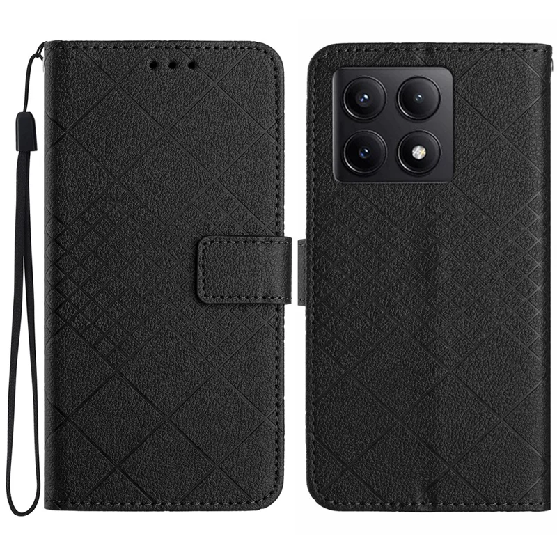HT06 For Xiaomi 14T Pro Wallet Phone Case Imprint PU Leather Flip Folio Cover - Black