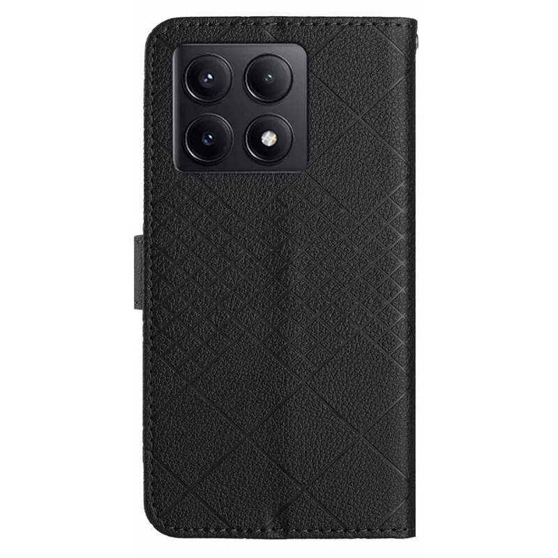 HT06 For Xiaomi 14T Pro Wallet Phone Case Imprint PU Leather Flip Folio Cover - Black