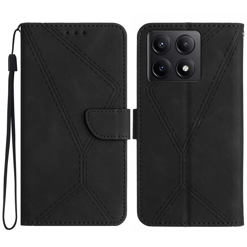 HT05 For Xiaomi 14T Pro Case Skin-Touch Lines PU Leather Flip Phone Cover - Black