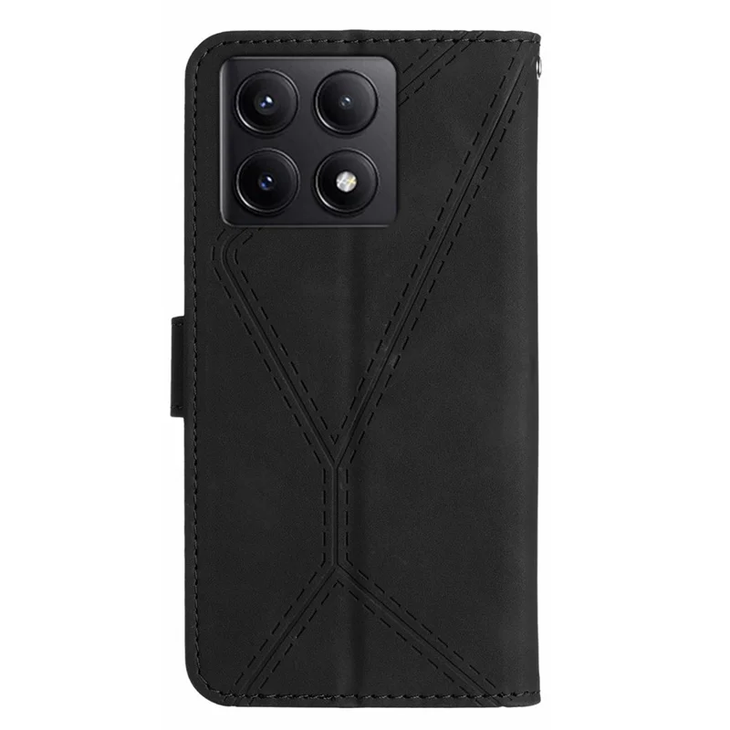 HT05 For Xiaomi 14T Pro Case Skin-Touch Lines PU Leather Flip Phone Cover - Black