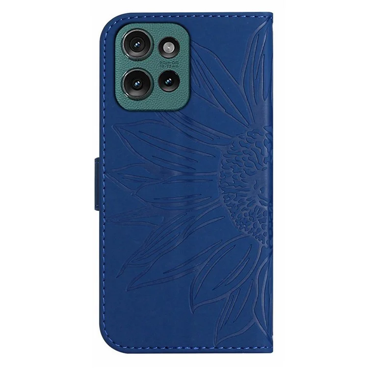 Étui HT04 pour Motorola Edge 50 Neo 5G / Moto S50 5G / Thinkphone 25 5G avec motif de tournesol en cuir synthétique et dragonne - Saphir