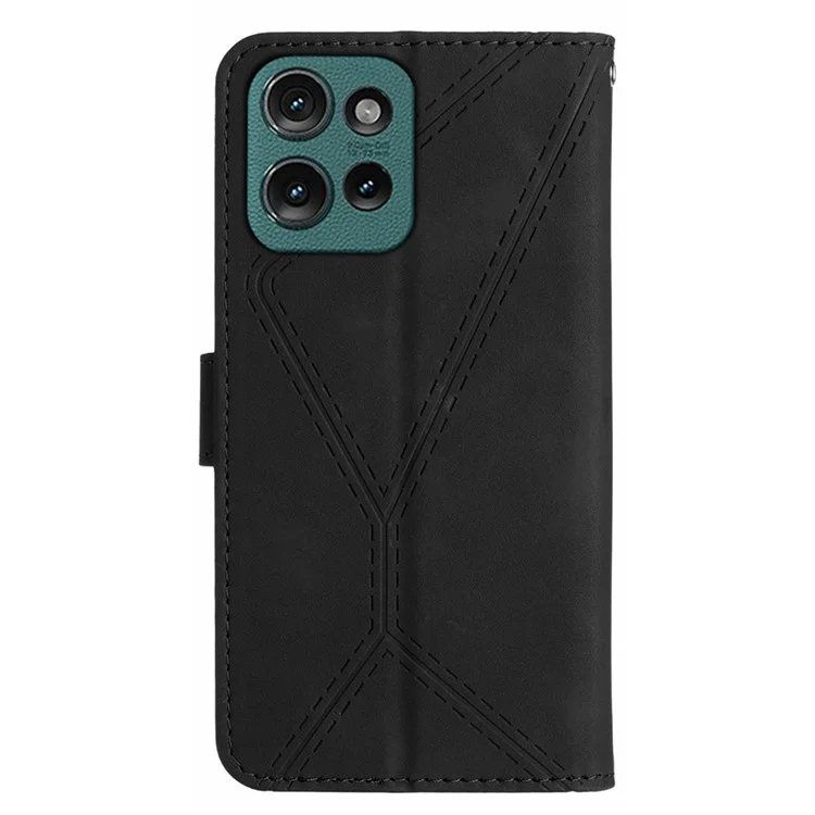 HT05 para Motorola Edge 50 Neo 5G / Moto S50 5G / Thinkphone 25 5G Funda Skin-Touch Lines PU Leather Flip Phone Cover - Negro