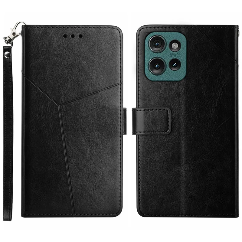 HT01 Para Motorola Edge 50 Neo 5G Case en Forma de y Impresión de la Cubierta Del Teléfono de Cuero - Negro