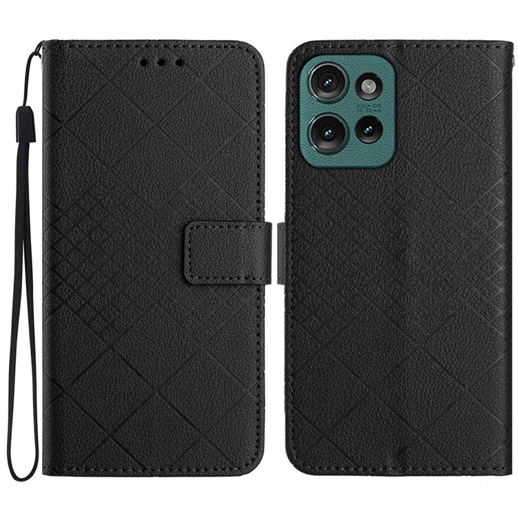 HT06 para Motorola Edge 50 Neo 5G / Moto S50 5G / Thinkphone 25 5G Carteira Capa de Telefone Imprint PU Leather Flip Folio - Preto